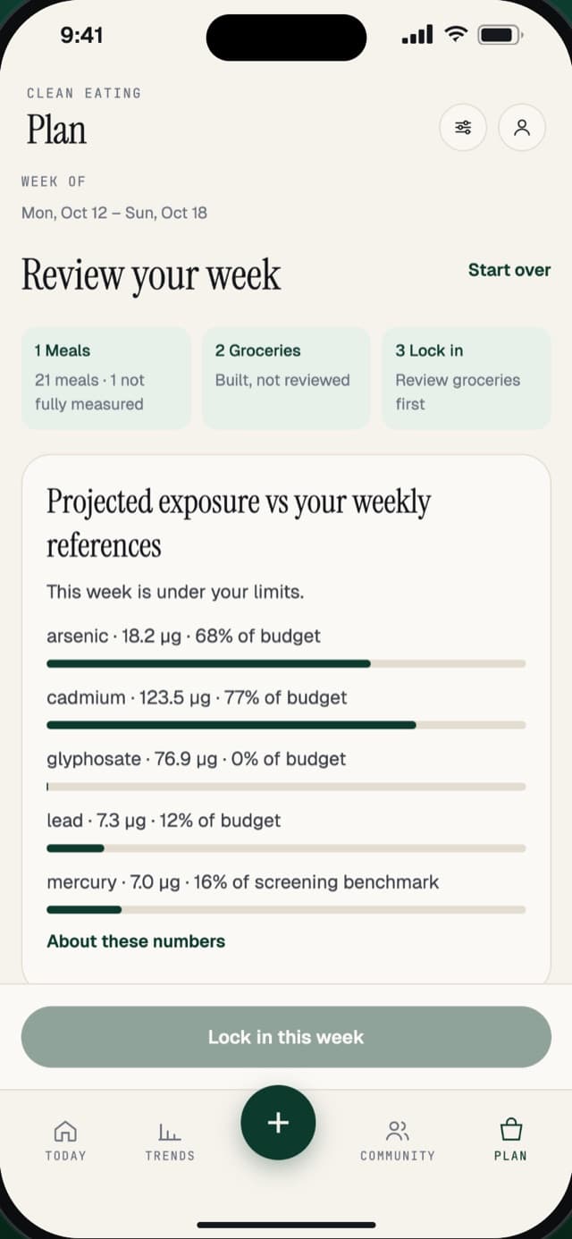 Weekly plan review with projected exposure against weekly references